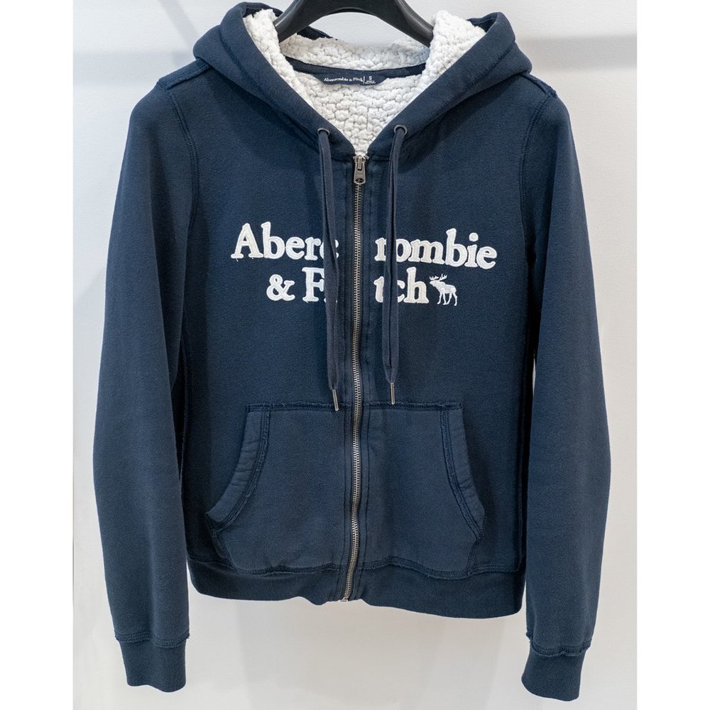Abercrombie & Fitch Sherpa lined full zip logo hoodie size Small